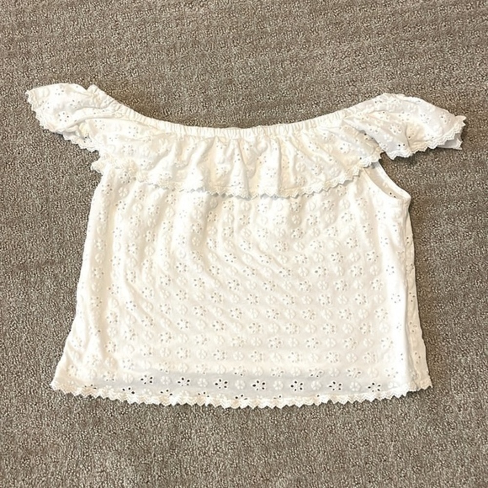Kontrol White Eyelet Off The Shoulder Ruffle Top